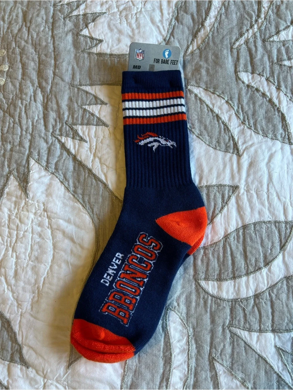 NFL Denver Broncos Football Crew Socks Mens Medium Fits Shoe 5-10 NEW